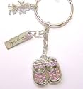 Russ Berrie New Mum / Baby Girl Gift Diamante Pink Booties Keyring / Bag Charm