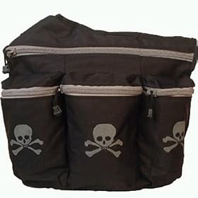 Diaper Dude Black Diaper Bag with Skull and Cross Bones