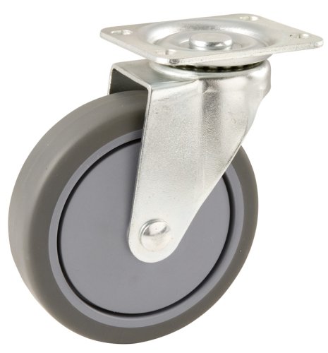 Waxman 4032555T 5-Inch Rubber Plate Caster with Swivel, Grey Tire and Rim