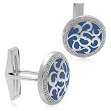 Men's Sterling Silver Enamel Metal Swirls Diamond Cuff Links (1/10 cttw, I-J Color, I2-I3 Clarity)