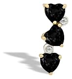 14K Yellow Gold Genuine Heart Black Onyx and Diamond 3-Stone Pendant