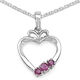 0.30 Carat Genuine Ruby 3-Stone Silver Heart Pendant