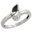 14k White Gold Diamond Ring, w/ 0.35 Total Carat Weight Marquise Cut (6x3mm) Black Sapphire Stone & Brilliant Cut Diamonds, 3/8" (9mm) wide