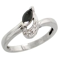 14k White Gold Diamond Ring, w/ 0.35 Total Carat Weight Marquise Cut (6x3mm) Black Sapphire Stone & Brilliant Cut Diamonds, 3/8" (9mm) wide