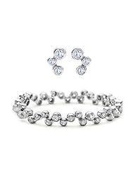 Bling Jewelry Sterling Silver Bezel CZ Bubble Tennis Bracelet And Earrings Set