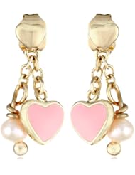 Little Miss Twin Stars Girls Vermeil Heart with Pink Heart and White Pearl Drop Earrings