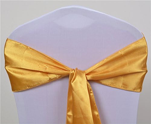 WishParty Satin Chair Sashes Bow sash Wedding and Events Supplies Party Decoration 25-PCS (Gold)