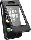 Black See Through Leather Flip Case with Belt Clip and Magnetic Closure for Apple Iphone 4 4g 4th Gen + Lcd Screen Guard + Microfiber Pouch Bag