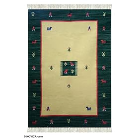 Wool and cotton rug, 'Playground' (4x6)