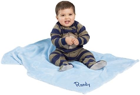 Kemon Embroidered Boy Name Personalized Microfleece Satin Trim Blue Baby Blanket