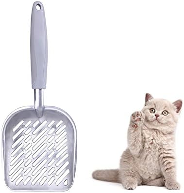 Narrrowser 1Pcs Large Metal Giant Stainless Steel Aluminum Alloy Cat Litter Poop Scoop, TPR Gray Handle,Size 13.58"Lx5.51"Wx1.97"H