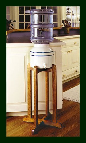 Porcelain Water Dispenser Blue Stripe with Wooden Stand
