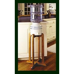 Porcelain Water Dispenser Blue Stripe with Wooden Stand