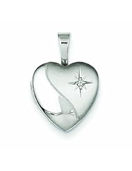 Genuine .925 Sterling Silver & Diamond Polished And Satin 12mm Heart Locket 1.3 Grams. 100% Satisfaction Guaranteed.