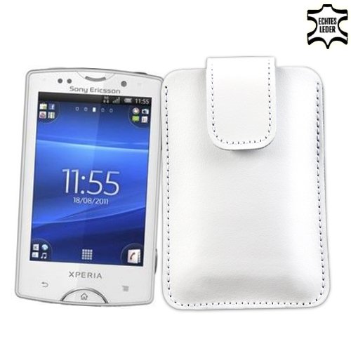 Sony Ericsson Xperia Mini Pro Hülle Tasche Etui Ledertasche Handytasche in Weiss (Die Schutzhülle ist geeignet für die neuere Xperia Mini Pro Version von Sony Ericsson)