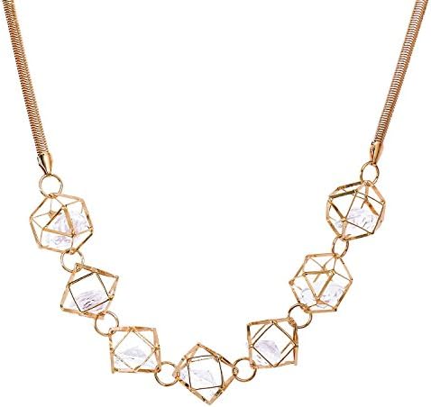 Fashion Rhinestone Bohemian Jewelry Clear Crystal Hollow Women Statement Necklace Rose Gold-tone