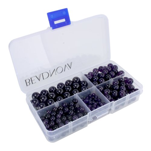 Beadnova AAA Natural Violet Purple Quartz Amethyst Semi Precious Stone Round Beads February Birthstone (340 pcs 4~10mm Box Set)
