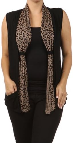 Womens Plus Size Black Animal Print Rayon Vest (2XL, Tan)