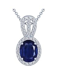 14K White Gold Oval Cut Blue Sapphire And Round Diamond Pendant
