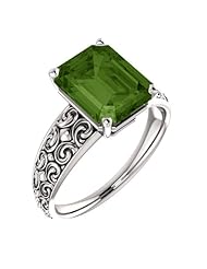 14K White Gold 10.00x8.00mm Emerald Cut Green Tourmaline Ring -- LIFETIME WARRANTY