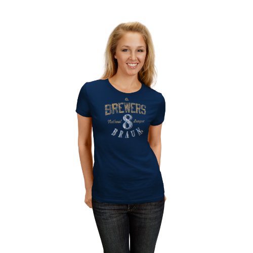 MLB Ryan Joseph Braun Milwaukee Brewers Women's Short Sleeve Crew Neck Tee (Athletic Navy, Xx-Large)