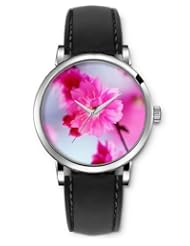 SPRAWL Aanalog Fashion Series Silver Ladies Watches of Genuine Black Leather Strap,Unique Wrist Watch for Women Girls Designed with roses flowers