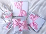 Pink Satin Bow White Base Wedding 5pcs Set Collection: Guest Book, Flower Girl Basket, Ring Pillow, Pen Set,photo Album