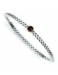 Sterling Silver with 14k Gold 6mm 1.12 Garnet Bangle Bracelet - Antique Boutique - Vintage Style - Jewelry