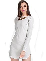 Backless Short Shift Cotton Long Sleeves Round Neck General Print  Dress