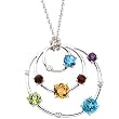 14K White Gold Multicolor Gemstones and Diamond Necklace