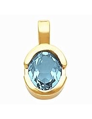 18K Yellow Gold Oval Cut Aquamarine Pendant -- LIFETIME WARRANTY