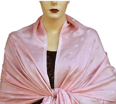 Pashm Baby Pink Silk Soft Pashmina Color with Dotted Design Stole Shawl 78"x28"