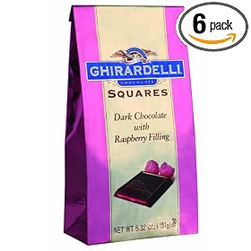 Ghirardelli Chocolate Squares Dark Chocolate with Raspberry Filling, 5.32-Ounce Packages (Pack of 6)