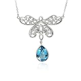 Sterling Silver Celtic Knot Heart Pear-Shaped Blue Topaz Necklace, 20.5"