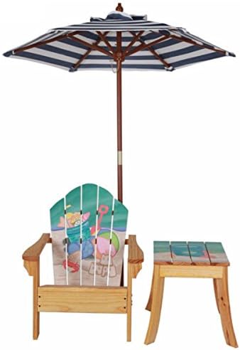Kid's Winland Sand Pail Beautiful Hand-carved and Hand-painted Wood Outdoor Table and Chair Set with Umbrella