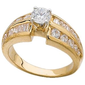 14K Yellow Gold Baguette Cut Diamond Engagement Ring (Center stone is not included)