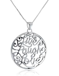 Sterling Silver "Live Laugh Love" Circle Pendant Necklace , 18"