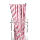 Dress My Cupcake Bubblegum Pink Striped Paper Straws, 50-Pack