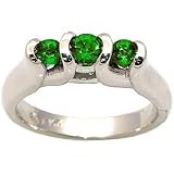 14K White Gold Emerald Three-Stone Ring