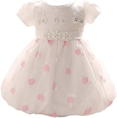 Asture Baby Girls' Christening Beading Gowns Wedding Princess Flower Dress (80:(Age:7-12M), Pink + White)