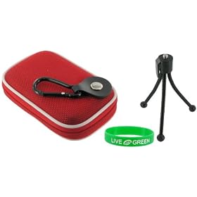 Nylon Hard Shell Carrying Case (Red) and Spider Tripod for Olympus FE-4020 14 MP Digital Camera Pink