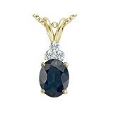 1.06 cttw 14k Yellow Gold Genuine Oval Sapphire and Diamond Pendant in 14k Yellow Gold