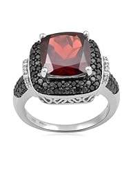 Sterling Silver Gemstone with White and Black Diamond Cushion Ring