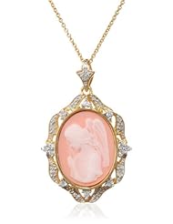 Sterling Silver Gold Flash Plating Cameo, Created White Sapphire with Diamond Pendant Necklace, 18"