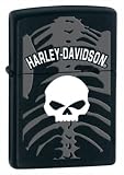 Zippo Harley Davidson Lighter White Skull With Gray Skeleton In Background Black Matte Finish