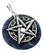 Sterling Silver Pentagram or Pentacle on Genuine Blue Sodalite Pendant with Sun, Moon, and Stars Pattern
