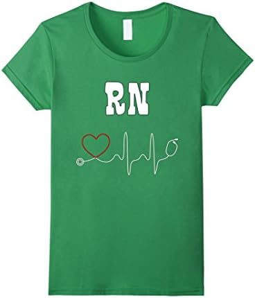 Women's RN Heartbeat With Heart In Stethoscope T Shirt Small Grass