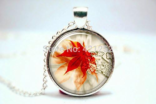 Pretty Lee 2015 Fashion Leaf Art Pendant Autumn Photograph Charm With Necklace Silver Plate Glass Cabochon Photo Necklace Christmas gift