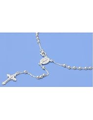 3mm Catholic Italian Sterling Silver Rosary Bead 18mm Cross 16",18",20",24" (24in) Length