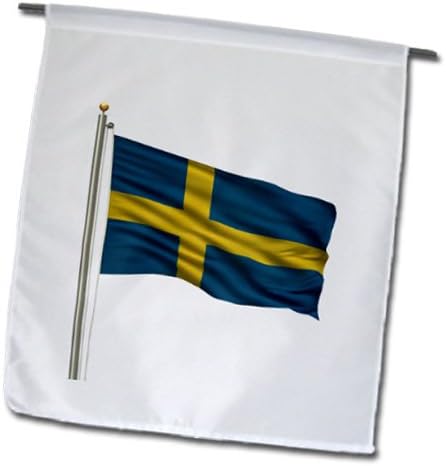 3dRose fl_157278_1 Flag of Sweden on A Flag Pole Over White Swedish Garden Flag, 12 by 18-Inch